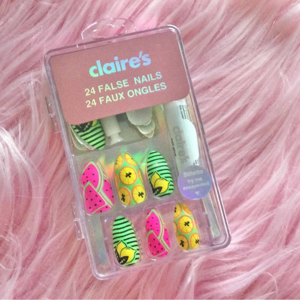 Claire’s Stiletto Summer False Nails, Nail Glue Included, Girls, Women